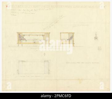 Disegno, divano giorno per la signora Allen's Boudoir, Henry J. Allen Residence, Wichita, Kansas; architetto: Frank Lloyd Wright (americano, 1867–1959); cliente: Henry J. Allen, Elsie J. Nuzman (signora Henry J.) Allen; USA; grafite, matita colorata su carta da ricalco color crema; 37 x 45,1 cm (14 9/16 x 17 3/4 pollici) Foto Stock