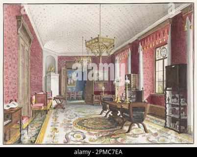 Disegno, la Sala Rossa, Schloss Fischbach; Friedrich Wilhelm Klose; pennello e acquerello, Grafite su carta bianca con trama; telaio a x L x P: 36,8 x 43,2 x 2 cm (14 1/2" x 17 poll. x 13/16 poll.) Tappetino: 35,6 x 45,7 cm (14 x 18 pollici) 16,5 x 22,4 cm (6 1/2 x 8 13/16 poll.); Thaw Collection; 2007-27-38 Foto Stock