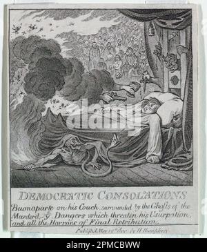 Stampa, 'democrazia, o uno schizzo o; James Gillray (1756 – 1815); pubblicato da Heidi Humphrey; Dedicatee: Napoleon Bonaparte (1769 – 1821); Inghilterra; supporto per incisione: Carta bianca in vove su carta beige; 12,9 x 11,2 cm (5 1/16 x 4 7/16 pollici) Tappetino: 40,6 x 55,9 cm (16 x 22 pollici) Foto Stock