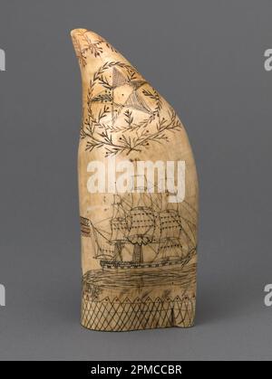 Scrimshaw (USA); dente di balena, inchiostro indiano; totale (verticale): 17,5 x 7,5 x 5,5 cm (6 7/8 x 2 15/16 x 2 3/16 pollici) Foto Stock