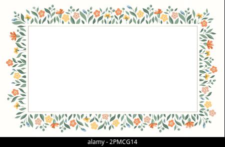 Delicato Chintz Romantic Meadow Wildflowers Vector cornice rettangolare Illustrazione Vettoriale