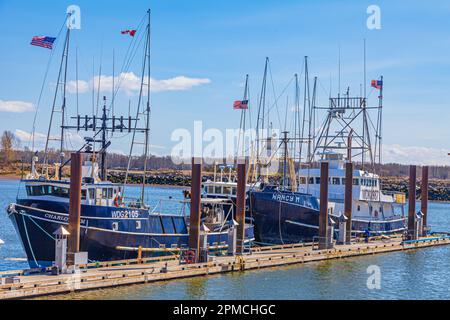 Tre pescherecci americani al molo di Steveston British Columbia Canada Foto Stock