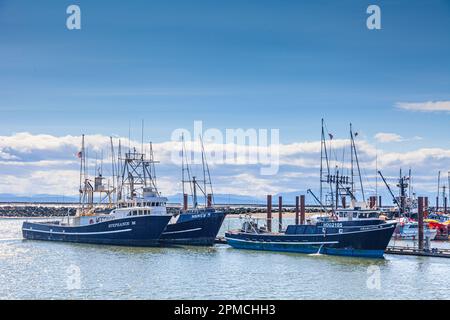 Tre pescherecci americani al molo di Steveston British Columbia Canada Foto Stock