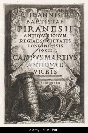 Libro, frontespizio, con dedica a Robert Adam, in il campo Marzio dell'Antica Roma; Giovanni Battista Piranesi (italiano, 1720-1778); Italia; incisione con incisione, copertine originali di cartoncino blu su carta color crema; Volume (dimensioni copertina): 58,1 x 43,5 cm (22 7/8 x 17 1/8 in.) Foglio: 57 x 42 cm (22 7/16 x 16 9/16 pollici) Platemark: 51,8 x 34,8 cm (20 3/8 x 13 11/16 pollici); Acquisto in memoria di Eleanor e Sarah Hewitt; 1956-15-1 Foto Stock