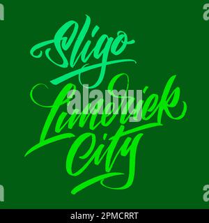 Set di città irlandesi Sligo e Limerick in stile letterale per la decorazione. Illustrazione vettoriale. Illustrazione Vettoriale