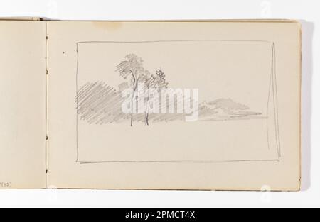 Libro di schizzo Folio, disegno incompiuto di due alberi alti; William Trost Richards (americano, 1833–1905); USA; grafite su carta color panna; 9,1 x 15,3 cm (3 9/16 x 6 pollici) Foglio: 12,5 x 19 cm (4 15/16 x 7 1/2 pollici) Foto Stock