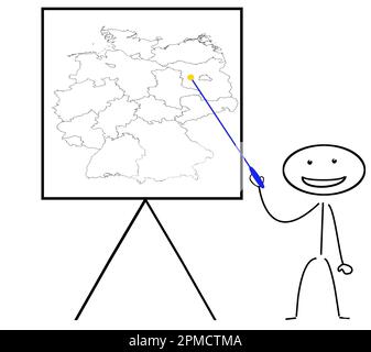 Stick cifre punti con il bastone sulla mappa della Germania Foto Stock