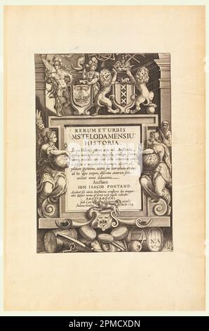 Stampa, pagina del titolo, 'Rerum et Urbis Mstelodamensiu Historia...'; disegnato da Wenzel Jamnitzer (tedesco, 1508–1585); inciso da Jost Amman (svizzero, Germania attiva, 1539–1591); Svizzera; incisione su carta deposta; (rilegato): 36 x 24,2 cm (14 3/16 x 9 1/2 in.) Foto Stock