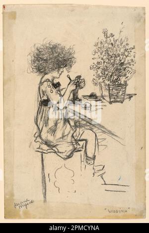 Disegno, Virginia Modeling, Studio per l'incisione; Jerome Myers (americano, 1867 - 1940); USA; pastello nero su carta; 22,5 x 15,1 cm (8 7/8 x 5 15/16 pollici) Foto Stock