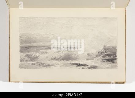 Libro di schizzo Folio, Waves Breaking on Rocks; William Trost Richards (americano, 1833–1905); USA; grafite su carta color panna; 9,5 x 18,2 cm (3 3/4 x 7 3/16 in.) Foglio: 13,7 x 21,5 cm (5 3/8 x 8 7/16 pollici) Foto Stock