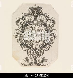 Print, Title Plate, da Die Folge der phantastichen Scmucksträße (Suite di fantastici Bouquet ornamentali); Wendel Dietterlin il giovane (tedesco, attivo 1610-1614); Germania; incisione su carta deposta Foto Stock