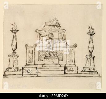 Disegno, elevazione di un monumento sepolcrale; architetto: Giuseppe Barberi (italiano, 1746–1809); Italia; inchiostro marrone e penna, grafite su carta steso biancastra; immagine: 16,6 x 19,6 cm (6 9/16 x 7 11/16 pollici) Foto Stock