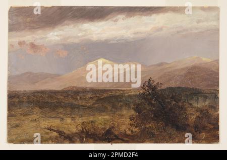 Disegno, Catskills al tramonto; Frederic Edwin Church (americano, 1826–1900); USA; dipinto a olio su cartone; 18,5 x 28,2 cm (7 5/16 x 11 1/8 pollici) Foto Stock