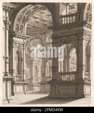 Disegno, Stage Design, interni del Portico rinascimentale; Italia; penna e bistre inchiostro, pennello e lavaggio su carta Foto Stock