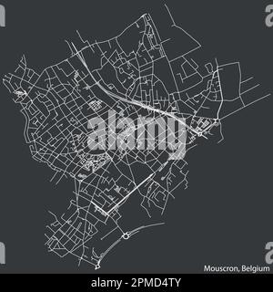 Mappa dettagliata delle strade urbane di navigazione disegnata a mano del COMUNE di MOUSCRON della città belga di MOUSCRON, Belgio, con linee stradali vivaci AN Illustrazione Vettoriale