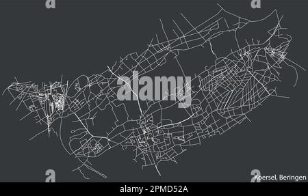 Mappa dettagliata delle strade urbane di navigazione disegnata a mano del COMUNE di KOERSEL della città belga di BERINGEN, Belgio, con linee stradali vivaci e. Illustrazione Vettoriale