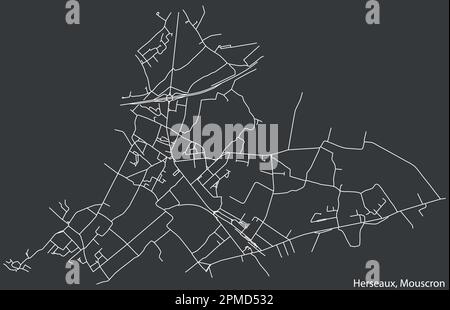 Mappa dettagliata delle strade urbane di navigazione disegnata a mano del COMUNE DEGLI ERSEAUX della città belga di MOUSCRON, Belgio, con linee stradali vivaci AN Illustrazione Vettoriale