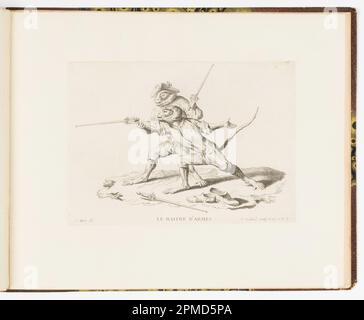 Bound Print, Plate 7, le Maître d'Armes (il Maestro delle armi), Singeries ou différentes actions de la vie humaine représentées par des singes (Antics scimmia o azioni diverse della vita umana rappresentate dalle scimmie); disegnato da Christophe Huet (francese, 1700-1759); inciso da Jean-Baptiste-Antoine Guelard (francese, 1719-ca. 1755); pubblicato da Charpentier; Francia; incisione su carta; 26 x 31,8 cm (10 1/4 x 12 1/2 pollici) Foto Stock