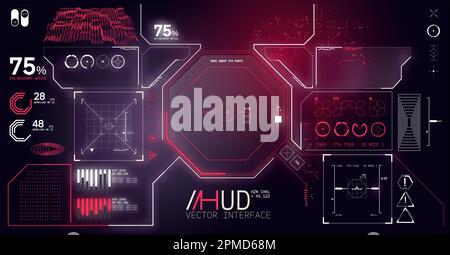 Kit di elementi display HUD futuristici per interfaccia utente cyberpunk. Illustrazione vettoriale Illustrazione Vettoriale