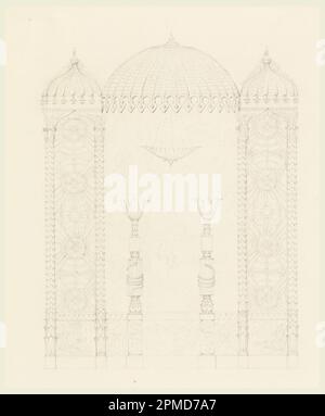 Disegno, Standard e decorazione delle pareti, Sala banchetti, Royal Pavilion, Brighton; progettato da Frederick Crace (inglese, 1779–1859); Inghilterra; grafite su carta bianca in vove; tappetino: 35,6 x 45,7 cm (14 x 18 pollici) 32,2 x 26,8 cm (12 11/16 x 10 9/16 pollici) Foto Stock