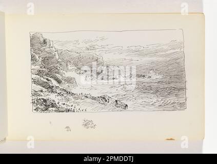 Libro di schizzo Folio, Waves on Beach and Cliffs; William Trost Richards (americano, 1833–1905); USA; penna e inchiostro nero su carta bianca con penna; 7,9 x 14,9 cm (3 1/8 x 5 7/8 pollici) Foglio: 12,3 x 19,5 cm (4 13/16 x 7 11/16 pollici) Foto Stock