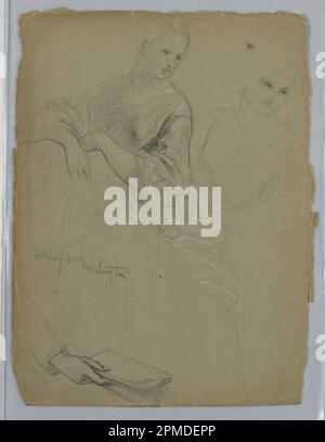 Disegno, Studio di Standing Woman per 'la Corte Repubblicana' (Lady Washington's Reception Day); Daniel Huntington (americano, 1816–1906); USA; grafite, Gesso bianco su carta di wove grigia; 31,1 x 23,8 cm (12 1/4 x 9 3/8 pollici); Bequest of Erskine Hewitt; 1942-50-191 Foto Stock