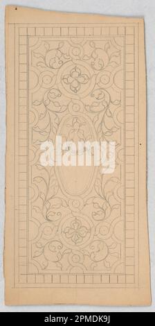 Disegno, design per vetro colorato; progettato da Alice Cordelia Morse (americano, 1863–1961); USA; grafite su tavola; immagine: 19,8 x 9,4 cm (7 13/16 x 3 11/16 pollici) Foglio: 22,4 x 11 cm (8 13/16 x 4 5/16 pollici) Foto Stock