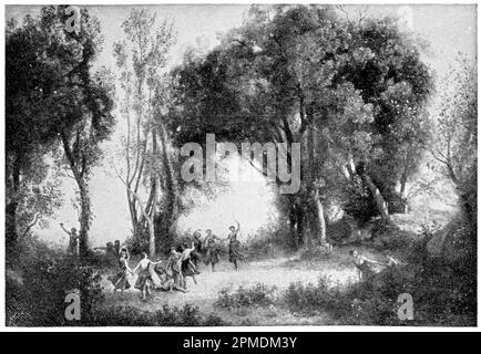 Una mattina. La Danza delle Ninfe di un pittore francese di paesaggio e ritratto Jean-Baptiste-Camille Corot. Pubblicazione del libro 'Meyers Konversations-Lexikon', Volume 2, Lipsia, Germania, 1910 Foto Stock