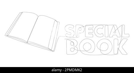 Una linea continua di libro aperto con Special Book Word. Concetto di vettore di illustrazione a linea sottile. Disegno di contorno idee creative. Illustrazione Vettoriale