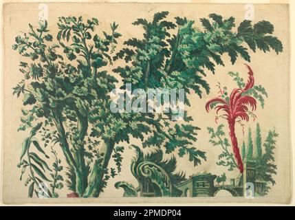 Stampa, parte superiore di un pannello ornamentale; Francia; pennello e acquerello su carta, montato; 55,7 x 80 cm (21 15/16 x 31 1/2 pollici) Foto Stock