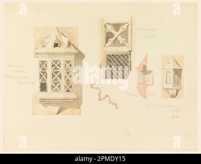 Disegno, rappresentazione di due Lanterne di pietra, dal Castello di Amboise, Francia; Whitney Warren Jr. (Americano, 1864–1943); USA; grafite, pennello e acquerello su carta; 23,8 x 31 cm (9 3/8 x 12 3/16 pollici) Foto Stock