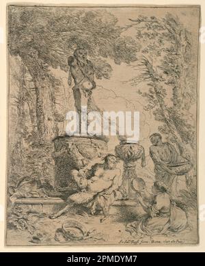 Print, il Festival della Pan; ideato da Giovanni Benedetto Castiglione (italiano, 1609–1664); Italia; incisione su carta; 22,9 x 18,6 cm (9 x 7 5/16 in.); 1896-31-49 Foto Stock