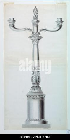 Disegno, design per un candelabro; progettato da Joseph Anton Seethaler II (tedesco, 1799–1868); Germania; penna e inchiostro, pennello e lavaggio su carta; 64,5 x 32,6 cm (25 3/8 x 12 13/16 pollici) Foto Stock