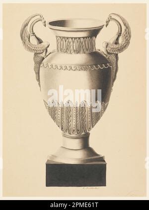 Disegno, progettazione di un vaso; progettato da Joseph Anton Seethaler II (tedesco, 1799–1868); Germania; inchiostro nero e penna, pennello e lavaggio su carta; 38,2 x 28,6 cm (15 1/16 x 11 1/4 pollici) Foto Stock