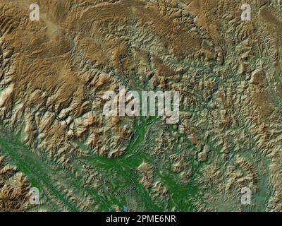 Ha Giang, provincia del Vietnam. Mappa di altitudine colorata con laghi e fiumi Foto Stock