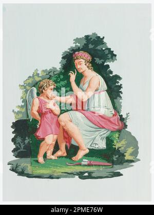 Ornamento, Venere Admonishing Cupid; Francia; stampato a blocchi su carta fatta a mano; 38 x 29 cm (14 15/16 x 11 7/16 pollici) Foto Stock