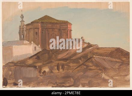 Disegno, tetti vicino a Sant'Andrea delle Fratte dal Pincio, Roma; Chiesa di Federico Edwin (americana, 1826-1900); USA; pennello e olio, grafite a bordo; 18,9 x 28,3 cm (7 7/16 x 11 1/8 pollici) Tappetino: 35,6 x 45,7 cm (14 x 18 pollici) Foto Stock