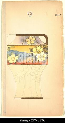 Disegno, disegno per un vaso; Made for Noritake; Giappone; pennello e acquerello, gouache d'oro, grafite su carta crema; 29,4 x 15,6 cm (11 9/16 x 6 1/8 pollici) Tappetino: 35,7 x 45,5 cm (14 1/16 x 17 15/16 pollici); 1985-14-53 Foto Stock