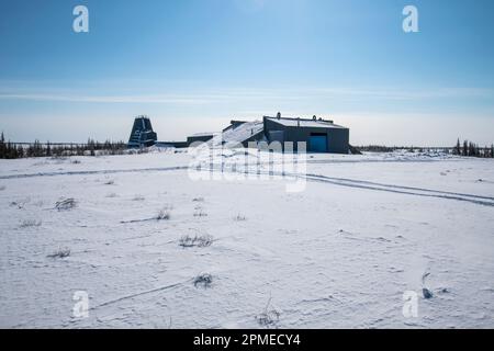 Lanciarazzi Black Brant presso la gamma di razzi smantellati a Churchill, Manitoba, Canada Foto Stock