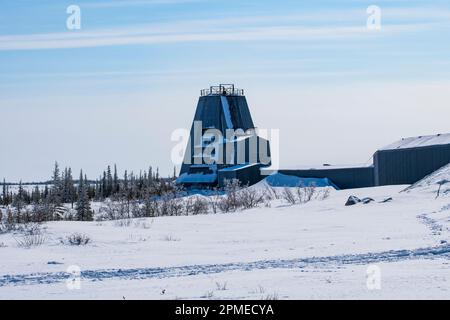 Lanciarazzi Black Brant presso la gamma di razzi smantellati a Churchill, Manitoba, Canada Foto Stock