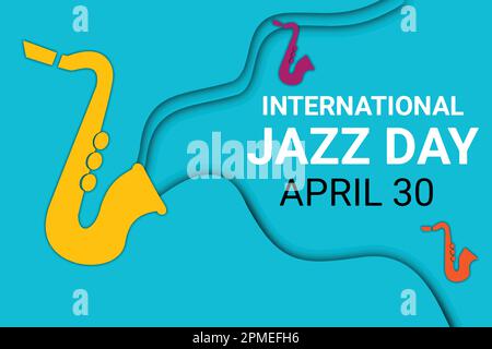 Poster International Jazz Day con sassofono su sfondo blu. Illustrazione vettoriale Illustrazione Vettoriale