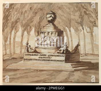 Disegno, monumento sepolcrale per il poeta Pietro chiari; architetto: Giuseppe Barberi (italiano, 1746–1809); Italia; inchiostro nero e marrone, pennello e lavaggio marrone, grafite, su carta; 22 x 26,6 cm (8 11/16 x 10 1/2 in.) Foto Stock