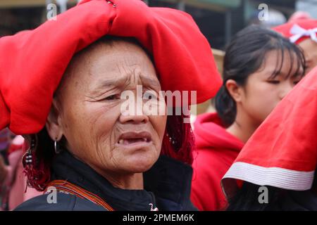 Sapa, Vietnam, signora della comunità Red Dao il popolo Yao (il suo ramo di maggioranza è anche noto come Mien); è una classificazione governativa per vari Foto Stock