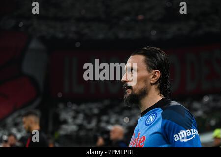 Mário Rui di SSC Napoli durante il quarto di finale della UEFA Champions League prima tappa tra AC Milan e SSC Napoli su 12 di Avril 2023 allo stadio Giuseppe Meazza San Siro di Milano. Foto Tiziano Ballabio Foto Stock