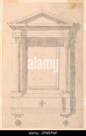 Disegno, altare; architetto: Giuseppe Valadier (italiano, 1762–1839); Italia; grafite, supporto di lavaggio grigio: Carta posata; 36 x 23,4 cm (14 3/16 x 9 3/16 in.) Tappetino: 45,7 x 35,6 cm (18 x 14 pollici) Foto Stock