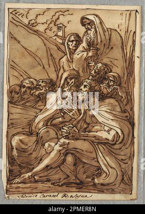 Libro di disegno Folio, San Anthony e gli Ermiti, Studio dopo Lodovico Carracci; disegnato da Felice Giani (italiano, 1758-1823); Italia; inchiostro nero e marrone, pennello e marrone lavano su tracce di gesso nero su carta bianca posata; 21,7 x 15 cm (8 9/16 x 5 7/8 in.) Foto Stock