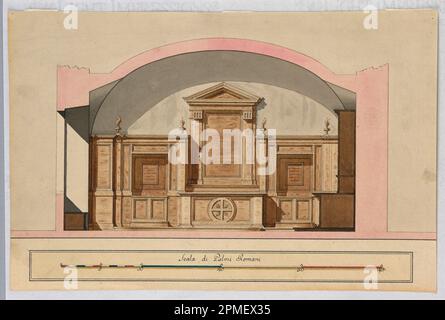 Disegno, progetto per l'interno della Sacrestia di San Giovanni de’ Florentini a Roma; disegnato da Giuseppe palazzi (1740 - 1810); Italia; penna e inchiostro, pennello e acquerello su carta Foto Stock