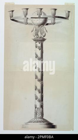 Disegno, disegno per un Candlestick; disegnato da Joseph Anton Seethaler II (tedesco, 1799–1868); Germania; grafite, penna e inchiostro, spazzola e lava su carta; 61,2 x 33,9 cm (24 1/8 x 13 3/8 pollici) Foto Stock