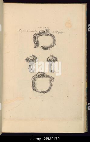 Print, Desseins de cartointes et D'Agraffes; Designed by Francois de Cuvilliés il Vecchio (Belgio, Germania attiva, 1695 - 1768); Germania; incisione e incisione su carta stesa biancastra; Platemark: 25 x 18,7 cm (9 13/16 x 7 3/8 pollici) Foglio: 44 x 27 cm (17 5/16 x 10 5/8 pollici) Foto Stock