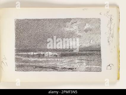 Libro di schizzo Folio, Nighttime Seascape; William Trost Richards (americano, 1833–1905); USA; penna e inchiostro nero su carta bianca con penna; 8,8 x 14,3 cm (3 7/16 x 5 5/8 pollici) Foglio: 12,3 x 19,5 cm (4 13/16 x 7 11/16 pollici) Foto Stock